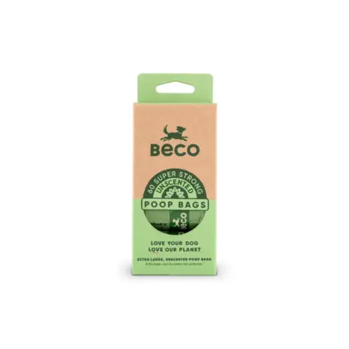 Beco poop bags 60 pack; strong, leak-resistant dog waste bags designed for reliable clean-up on daily walks; suitable for all dog sizes.