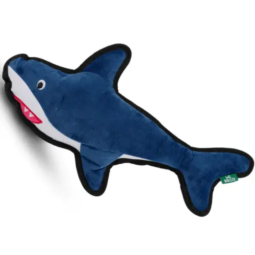 Beco Sidney the Shark large dog toy; soft, durable fabric shark designed for carrying, gentle chewing, and interactive play for active dogs.